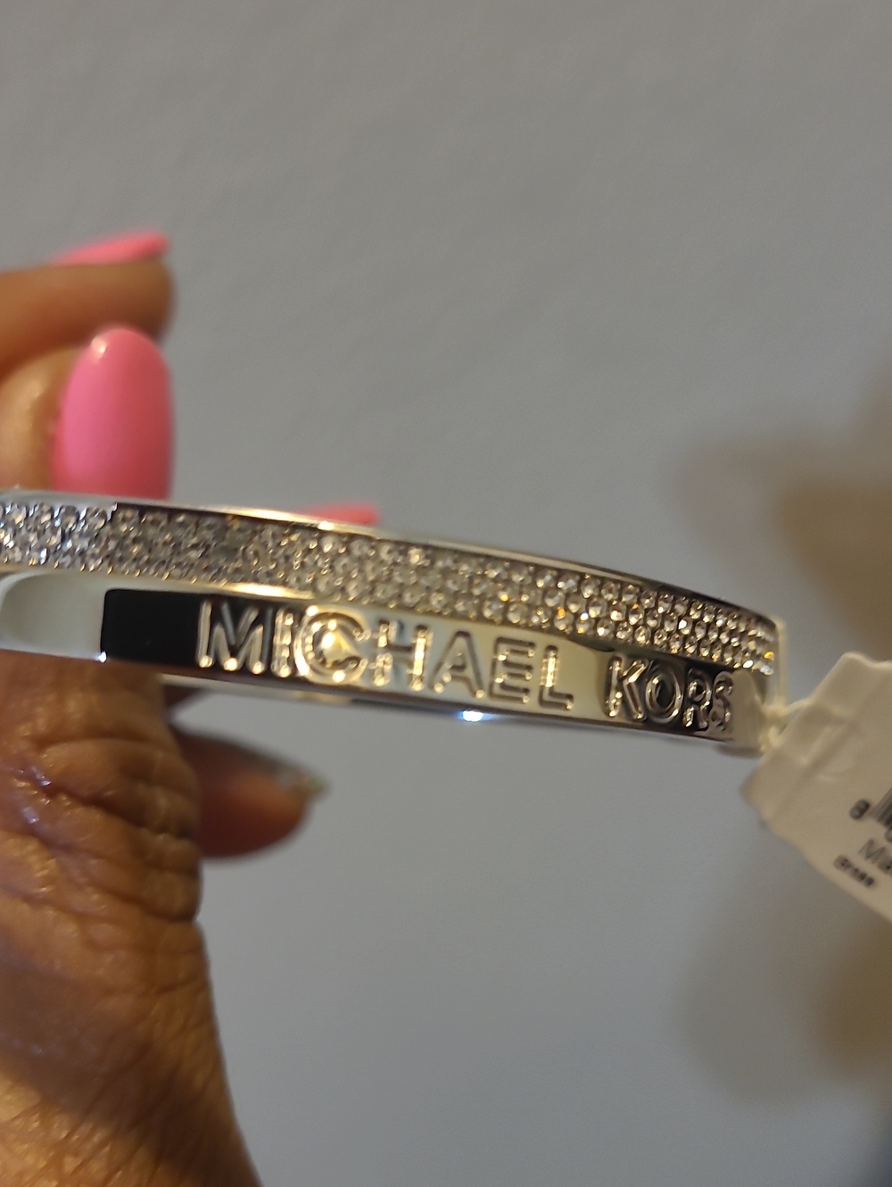 Michael Kors Silver Crystal Logo Hinged Bangle - Silver - Picture 3 of 6